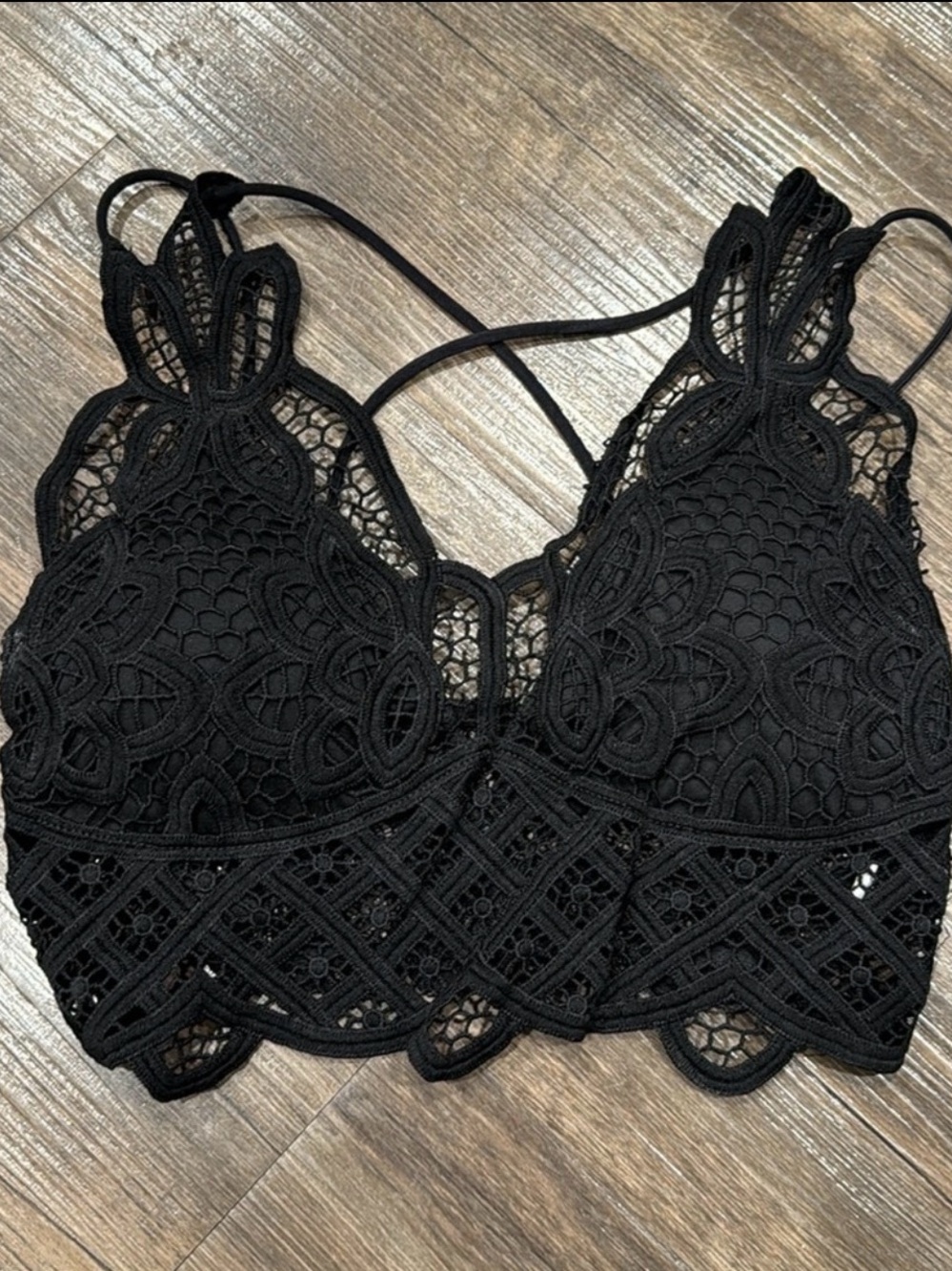 Black Lace Bralette Floral Crochet Strappy Back Size S/M